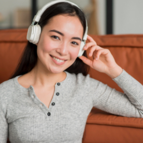Woman listening to music at home